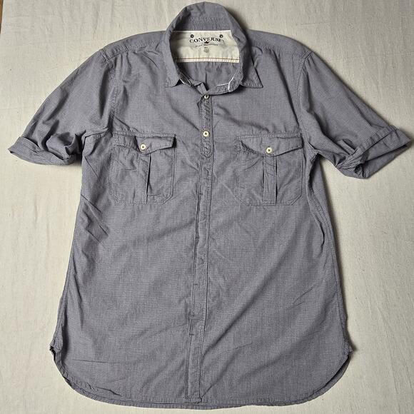 John Varvatos Converse Gray Checked S/S Cotton‎ Button Front Large - Picture 1 of 16